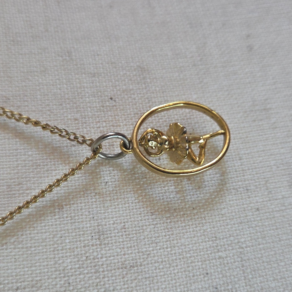Golden Ballerina Pendant Necklace Vintage Early 1990s 9 Inch Chain